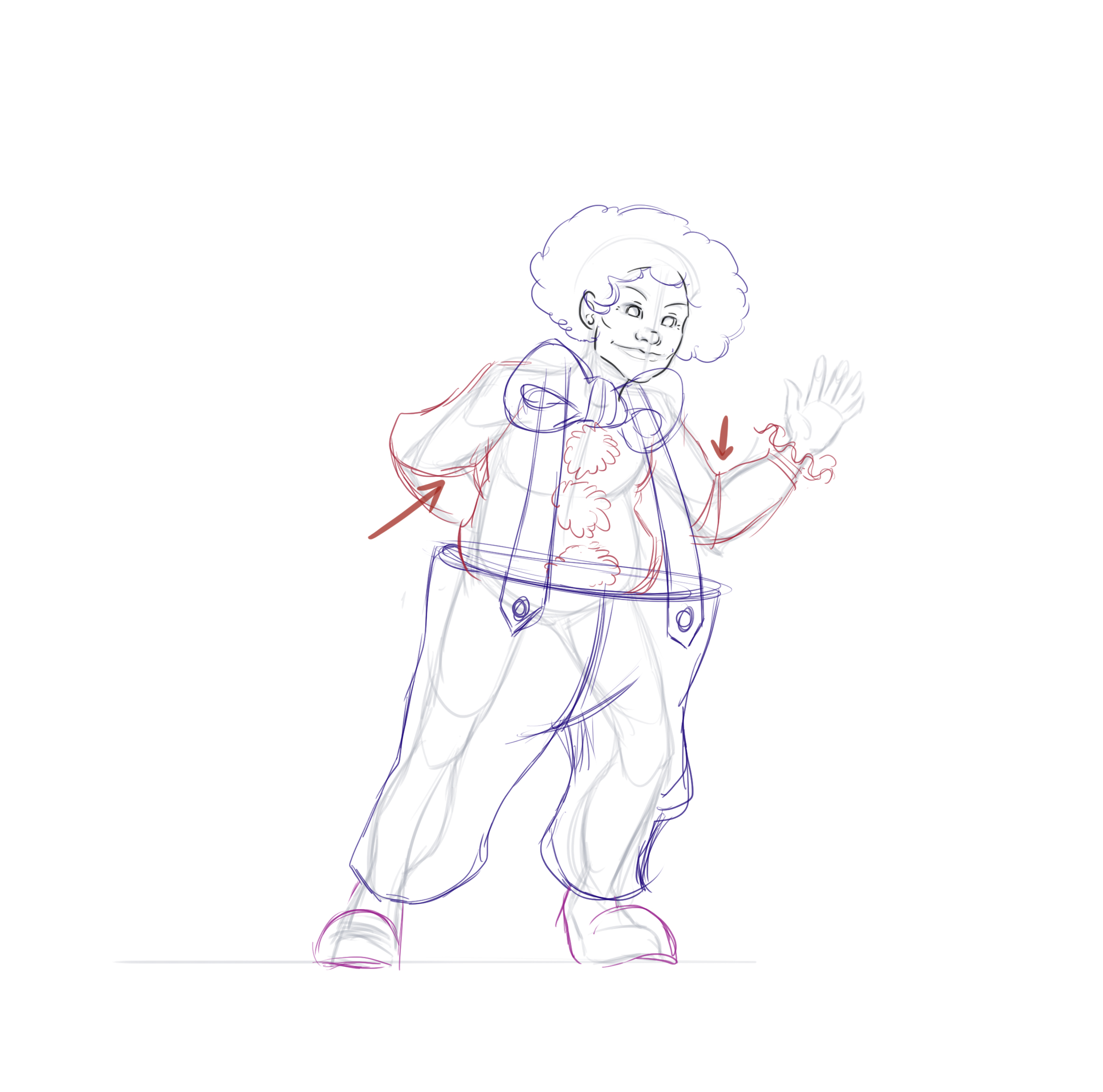 dessin des chaussures, chemise, pompons et froufrous