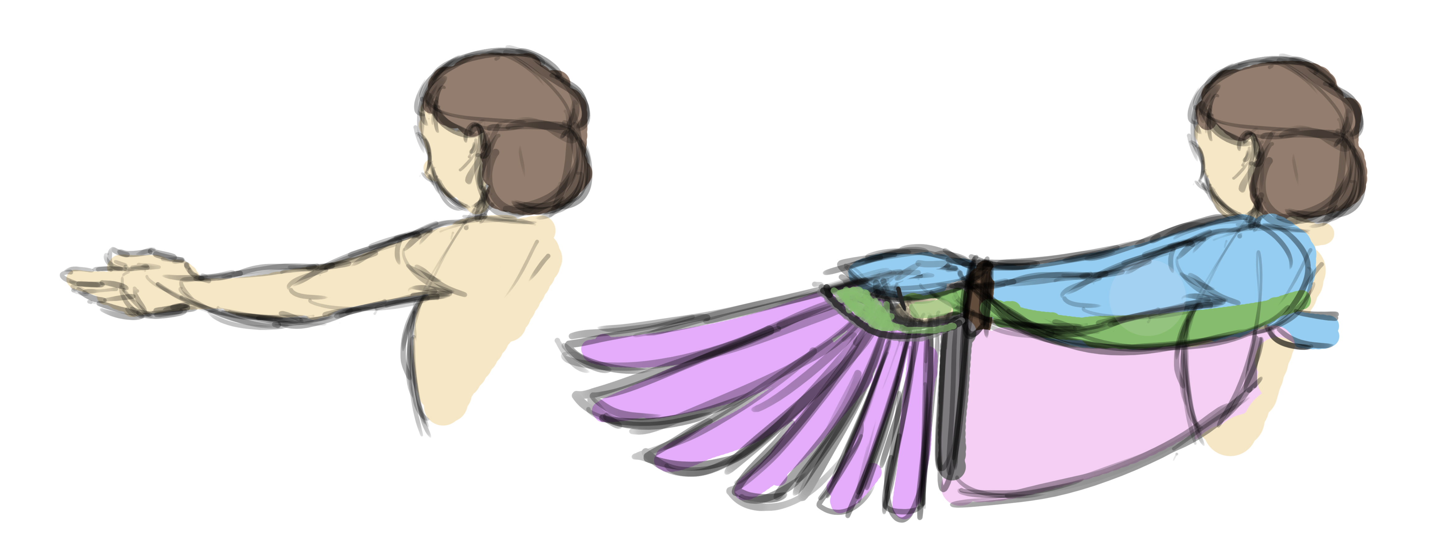 dessin imageant la structure des ailes du hibou sur un humain