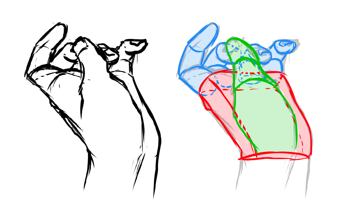 Dessin de main en position complexe