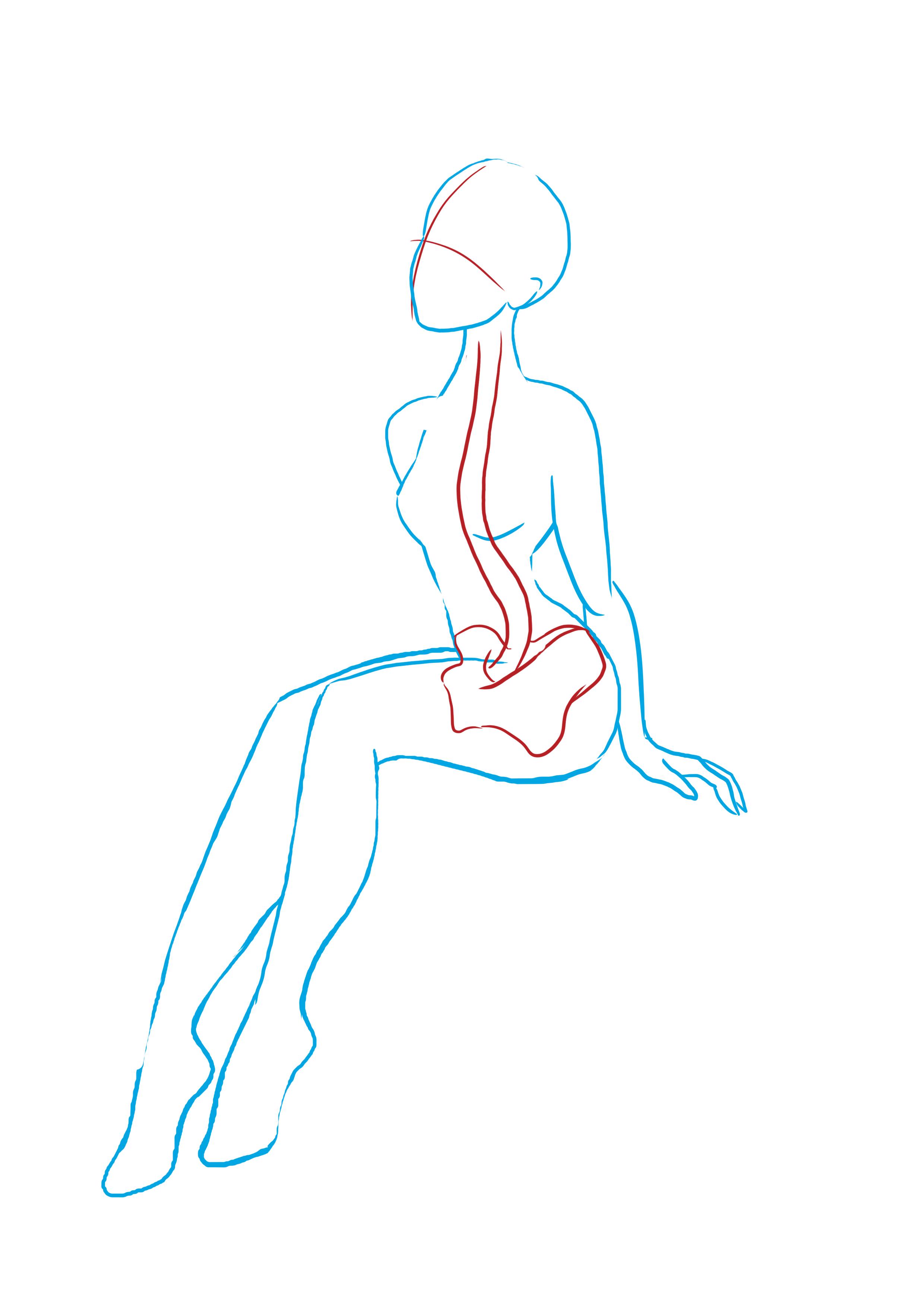 dessiner la colonne vertébrale du personnage féminin assis