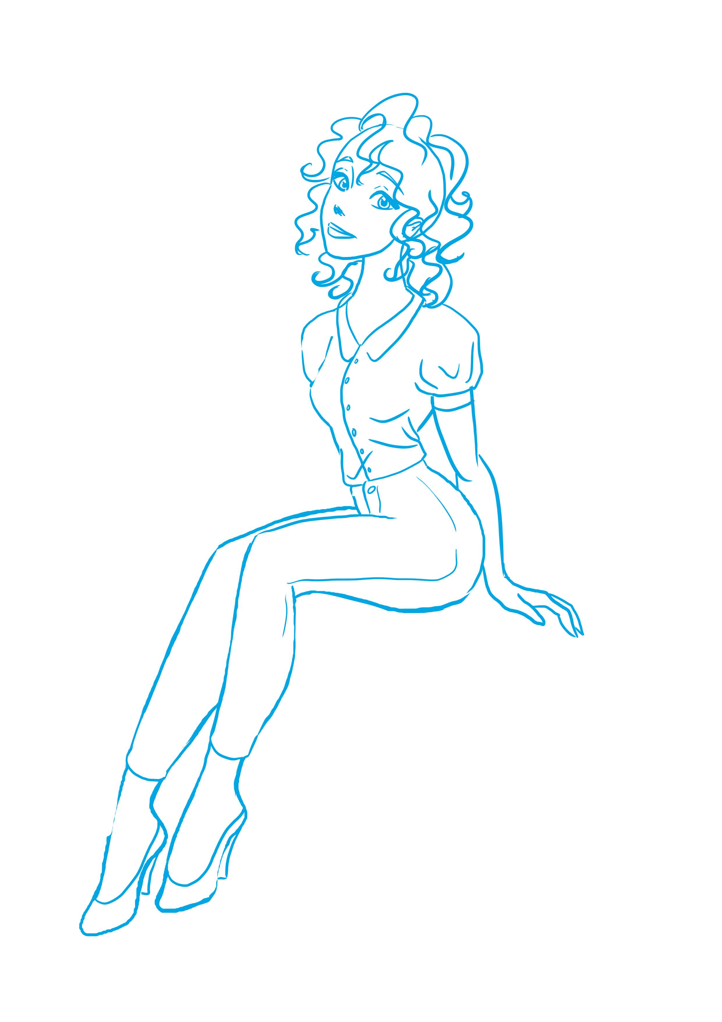 dessiner les détails du personnage féminin assis