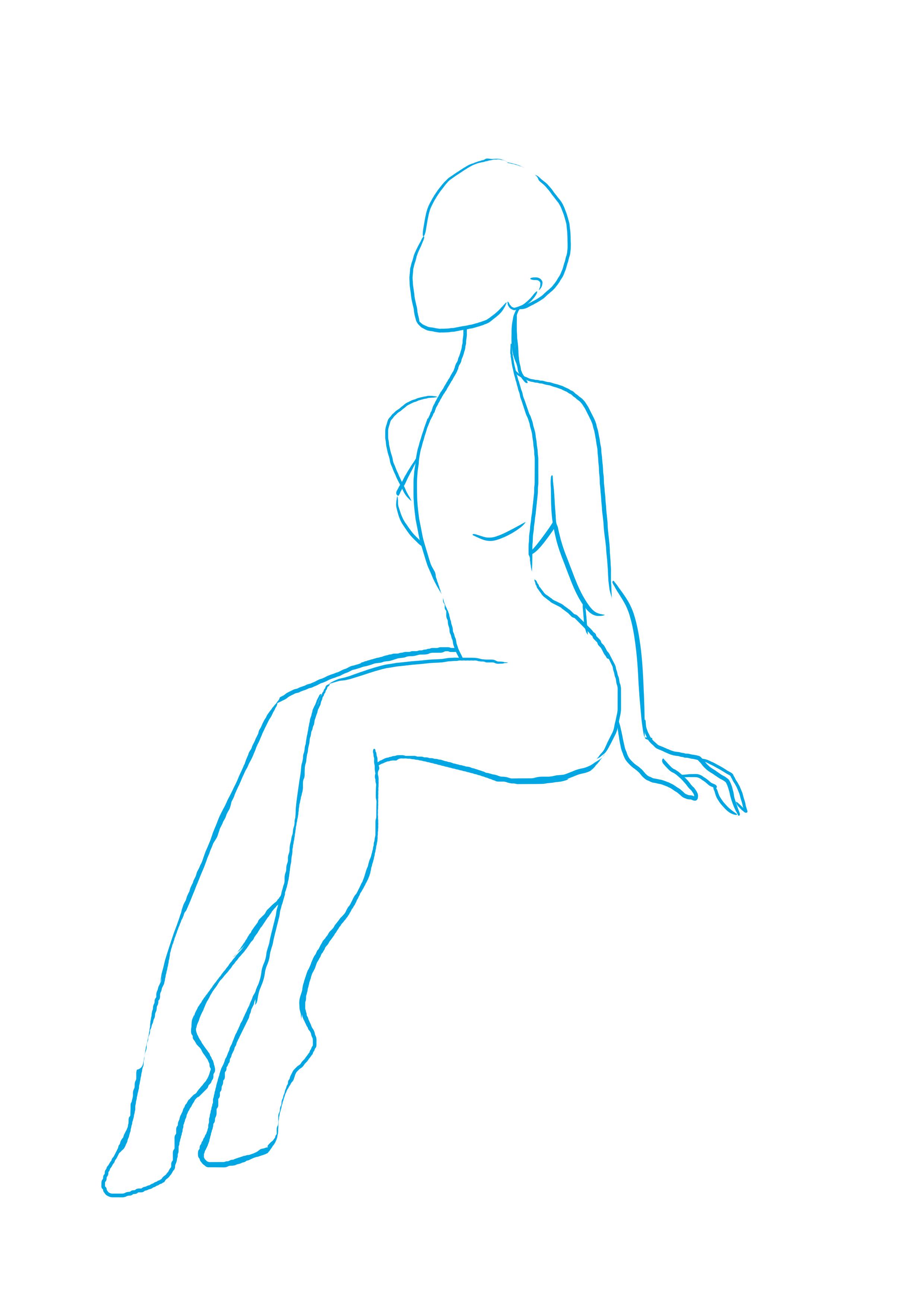 dessiner la tête et les bras du personnage féminin assis