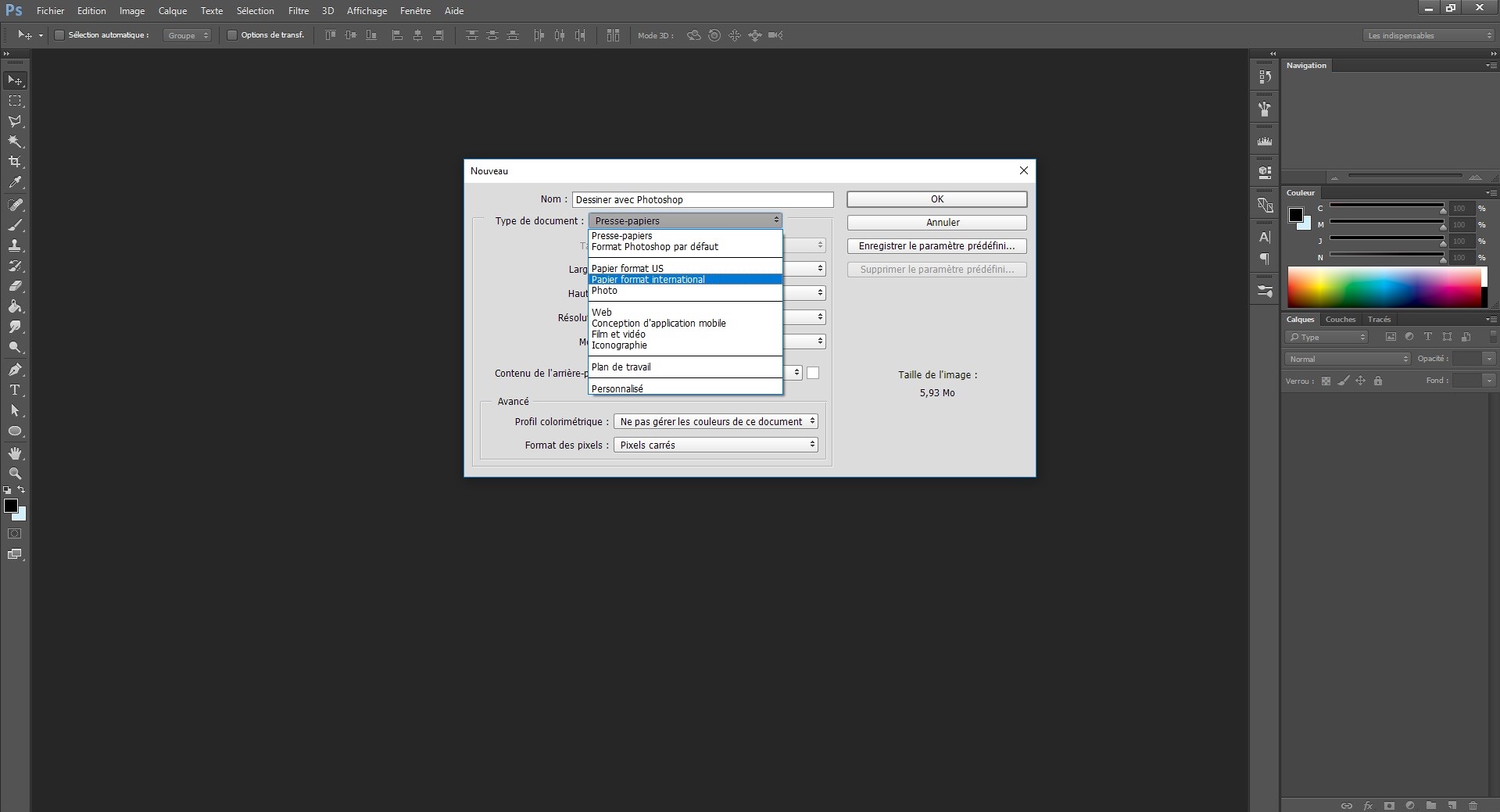 Créer un document pour dessiner sur photoshop 3
