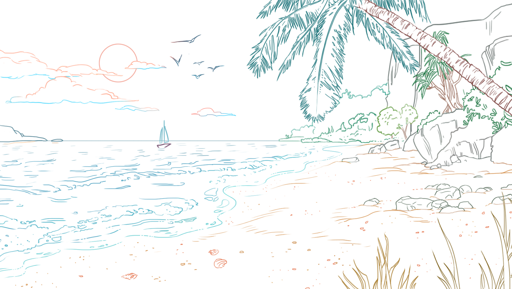 dessin du palmier de la plage