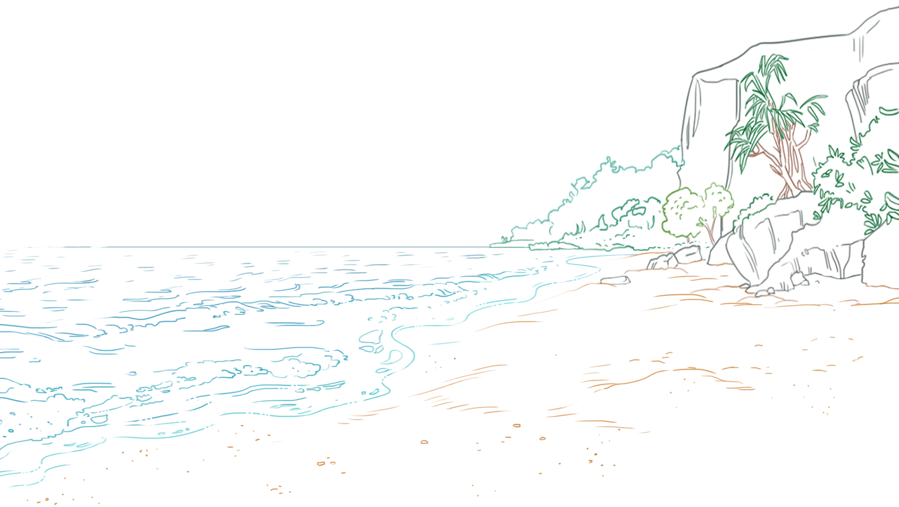 dessin des rochers et de la végétation de la plage