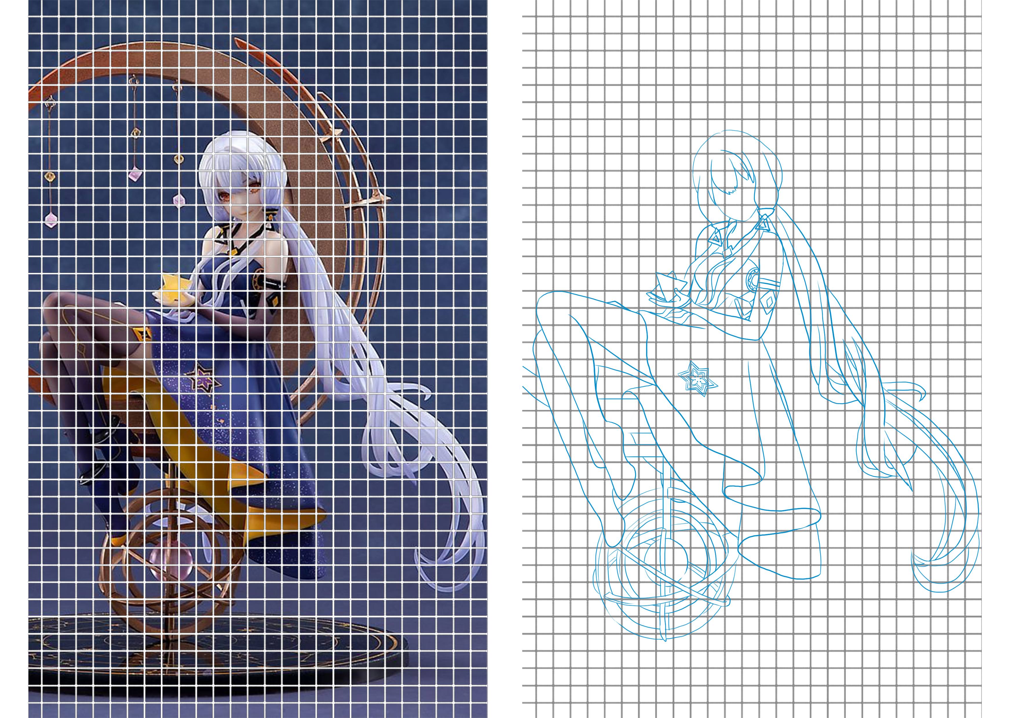 dessiner les détails du dessin avec la technique du quadrillage 2